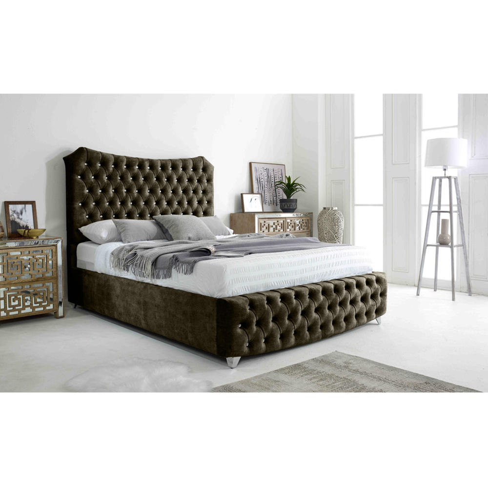 Eleganza Valentino Small Double Mink Marble Fabric Bed with Chesterfield Headboard and Footboard Image 7