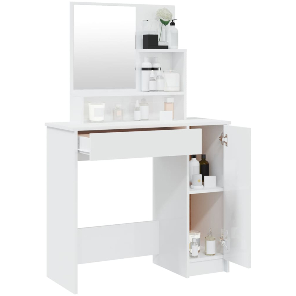 vidaXL Single Door Single Wide Drawer High Gloss White Dressing Table with Mirror Image 5