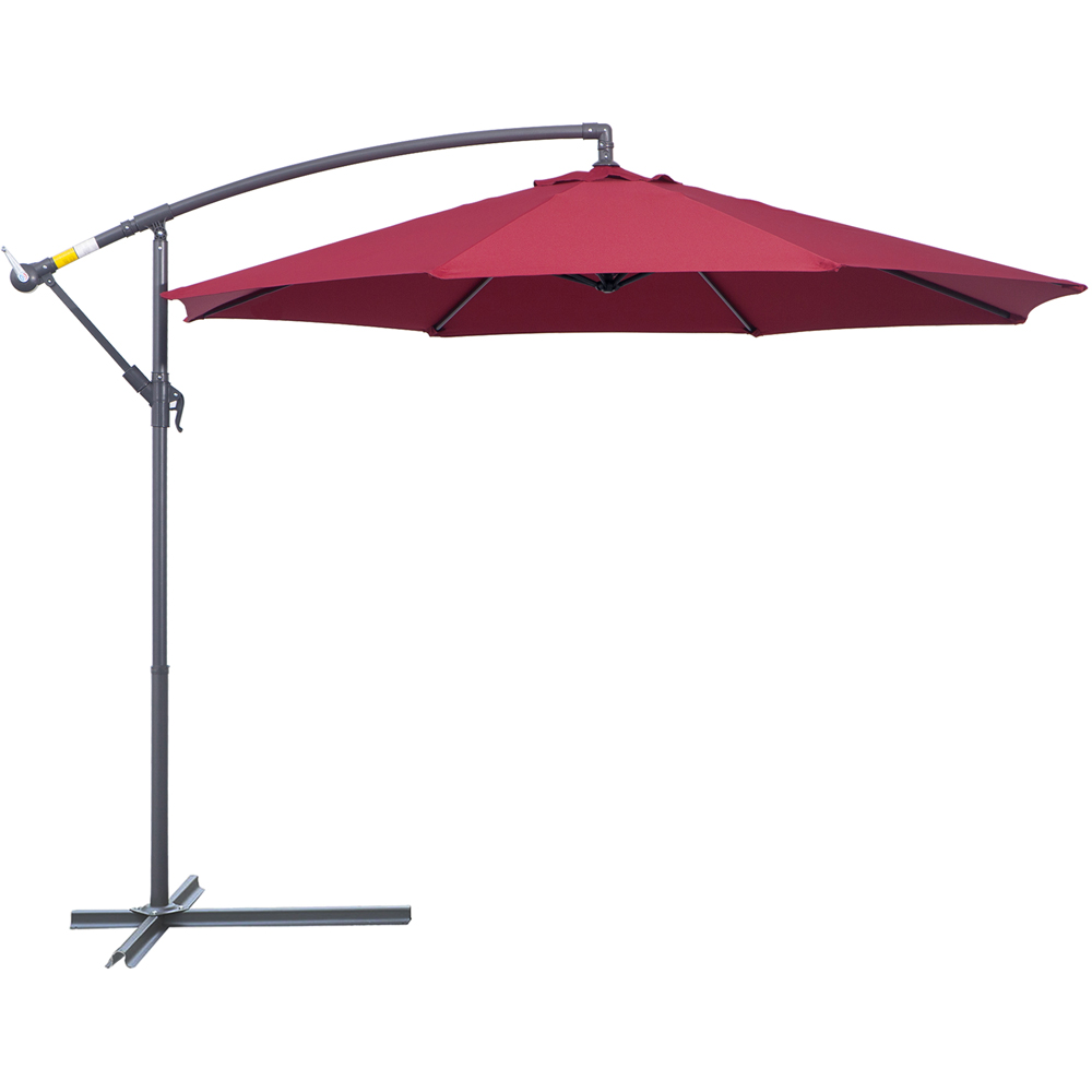 Outsunny Wine Red Crank Handle Cantilever Parasol with Cross Base 3m Image 1