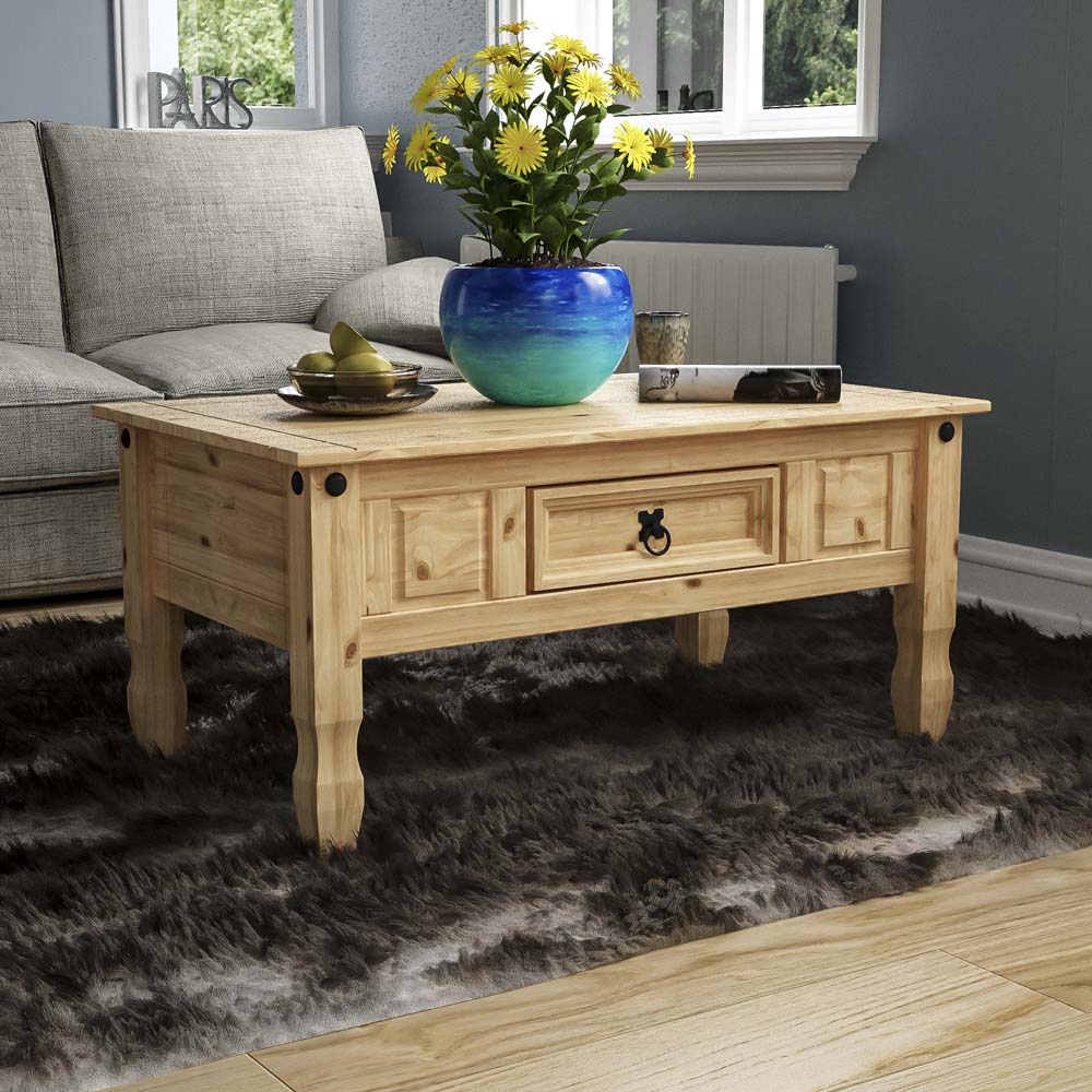 Vida Designs Corona Single Drawer Pine Coffee Table Image 1