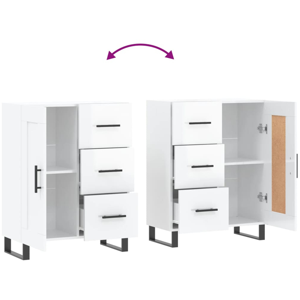 vidaXL Single Door 3 Drawer High Gloss White Sideboard Image 9