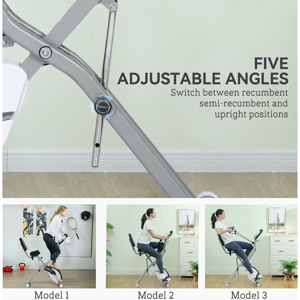 SPORTNOW White Magnetic Resistance Folding Exercise Bike with Arm Bands and Hand Pulse Sensor Image 4