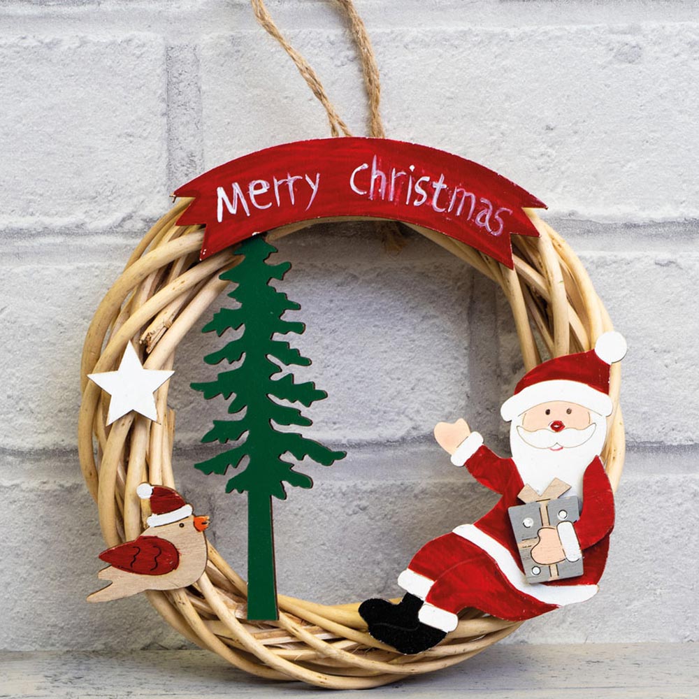 St Helens Multicolour Santa Wicker Christmas Wreath 15cm Image 3