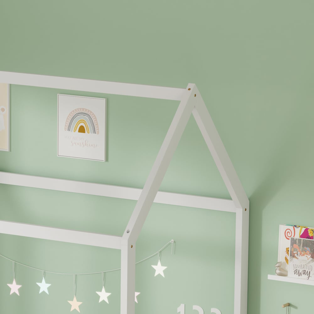 FurnitureHMD White Pine Wood House-Shaped Kids Bed Frame Image 5