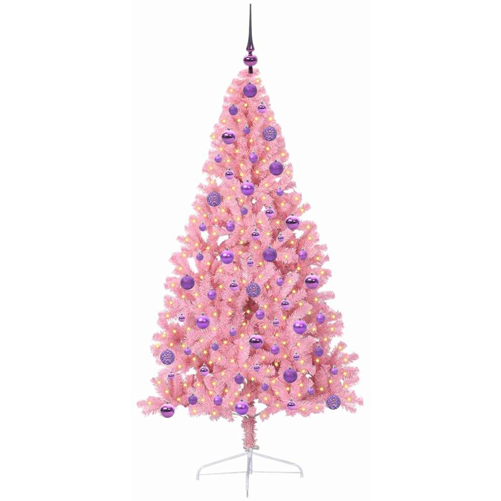 vidaXL Pre-Lit Lilac Bauble Pink Artificial Christmas Tree 6ft Image 1