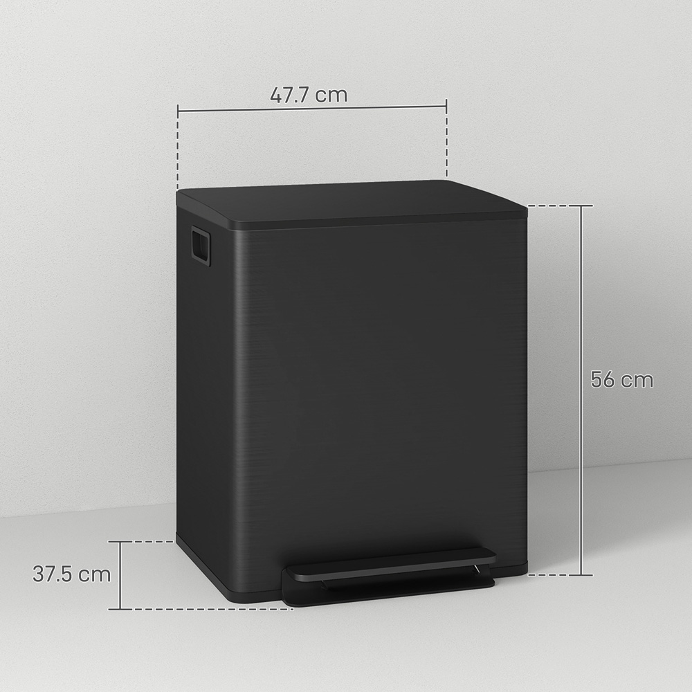 HOMCOM Double Black Pedal Bin with Soft-Close Lid 25L Image 9