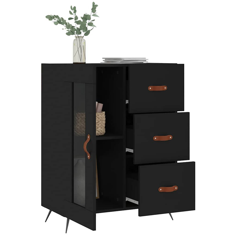 vidaXL Single Glass Door 3 Drawer 2 Shelf Black Wooden Sideboard Image 4