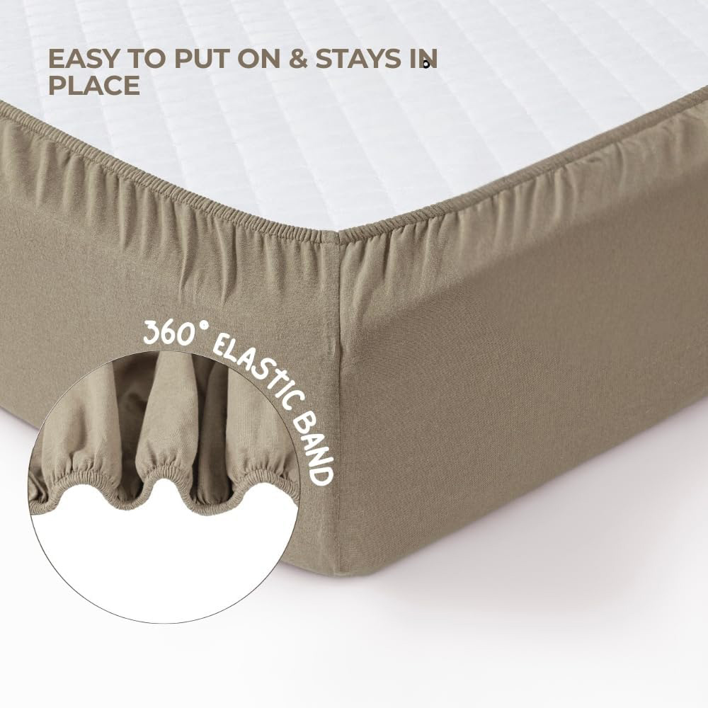 MHG Living Ecru and Brown Jersey Cotton Fitted Cot Bed Sheet 140 x 70cm 2 Pack Image 4
