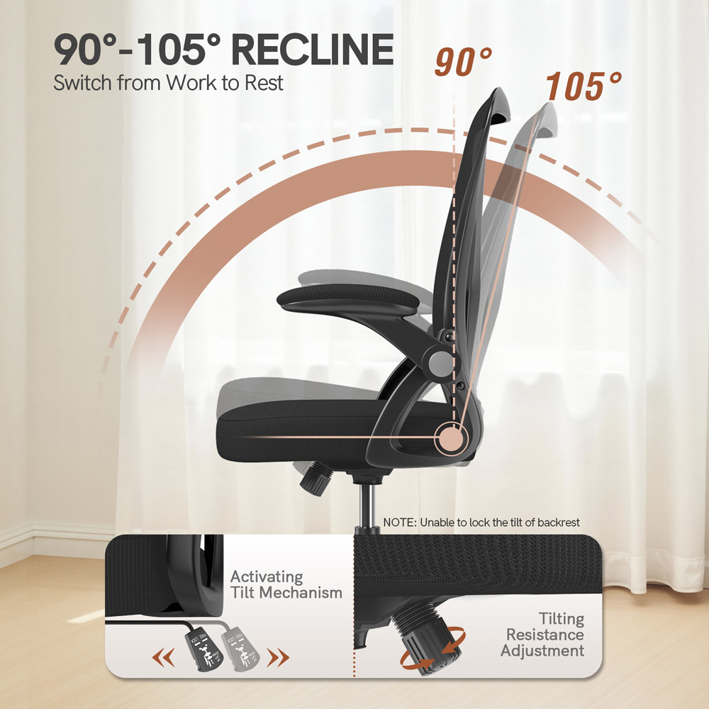 Rattrix Black Office Chair with Flip-Up Armrest and Lumbar Support Image 4