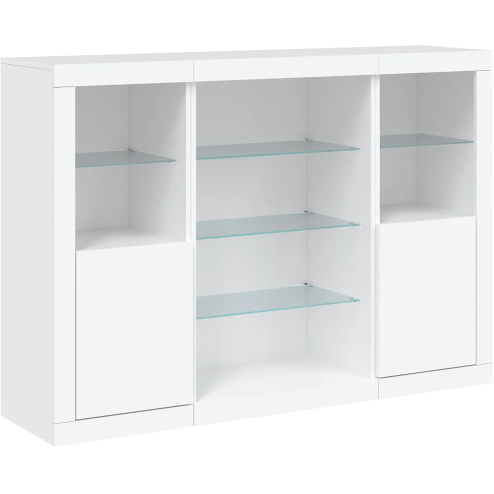 vidaXL 2 Door 6 Shelf White LED Sideboard 3 Piece Image 2