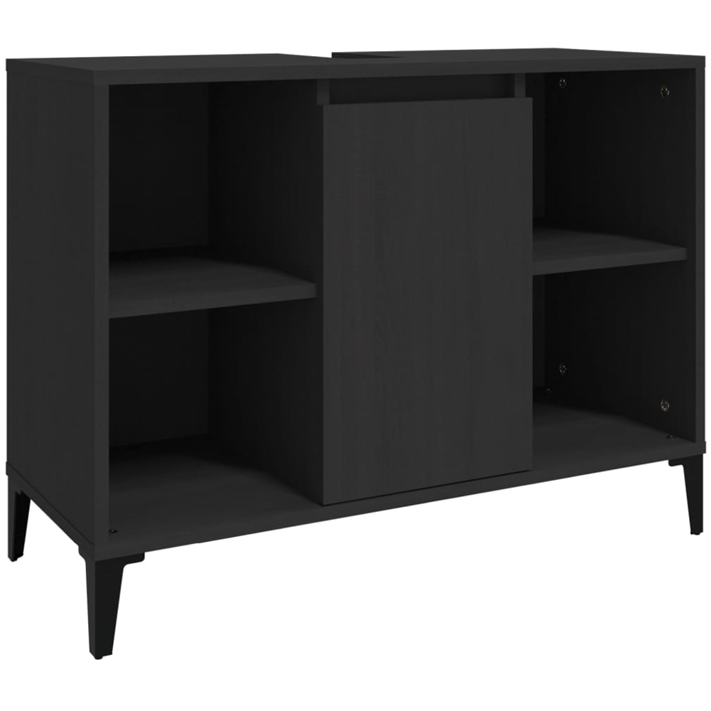 vidaXL Single Door 4 Shelf Black Washbasin Cabinet Image 2