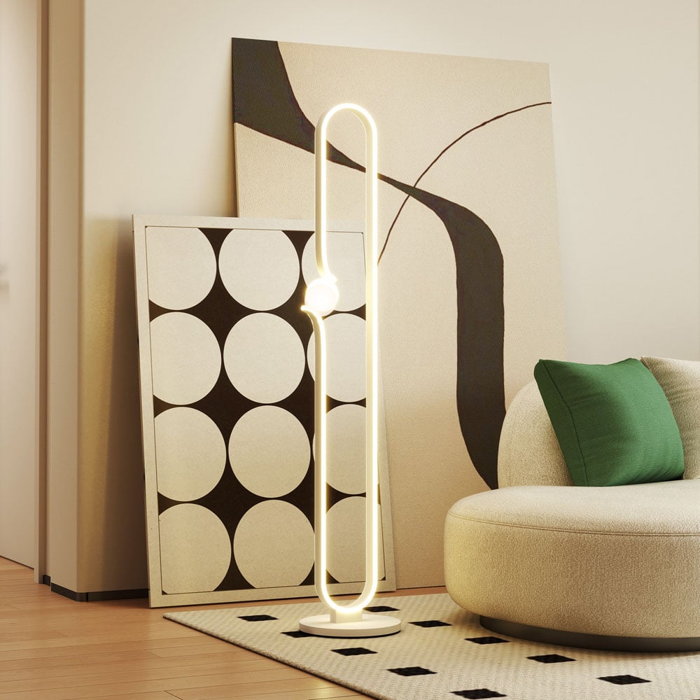 Portland White Dimmable LED Floor Lamp with Night Light and Foot Switch Image 8