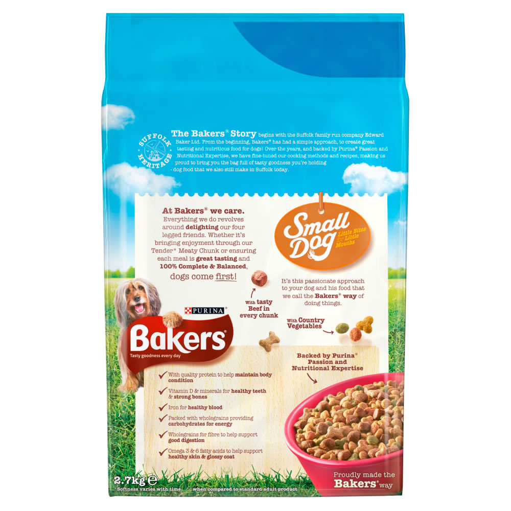 Bakers Complete Dry Dog Food with Tasty Beef and Country Vegetables for Small Dogs 2.7kg Image 3