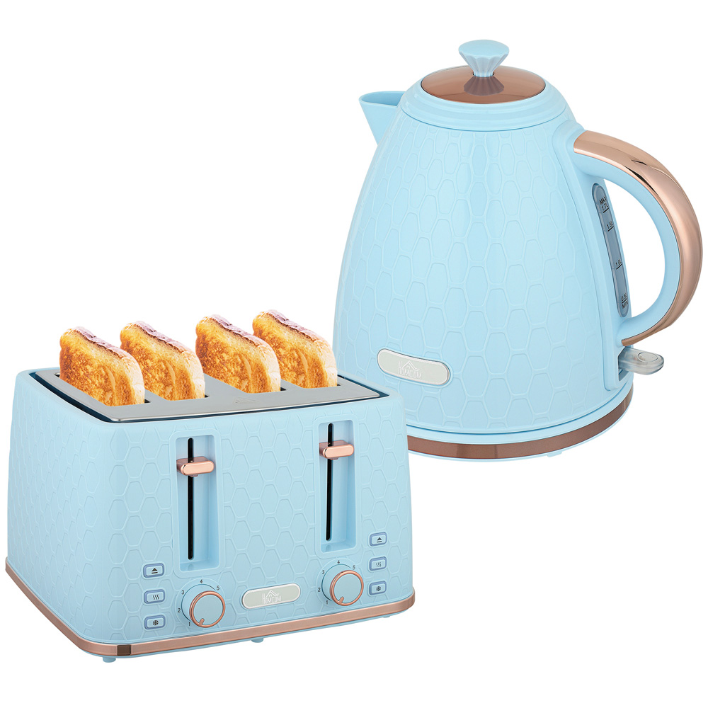HOMCOM 800-180V71LB 1.7L Light Blue and 4 Slice Toaster Set Image 1