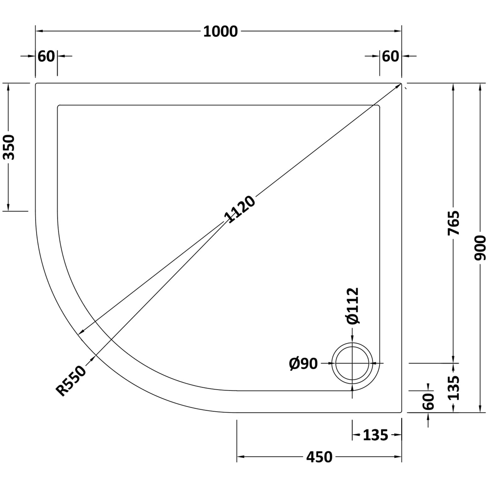 nuie White Offset Quadrant Slimline Left Hand Shower Tray 1000 x 900mm Image 2