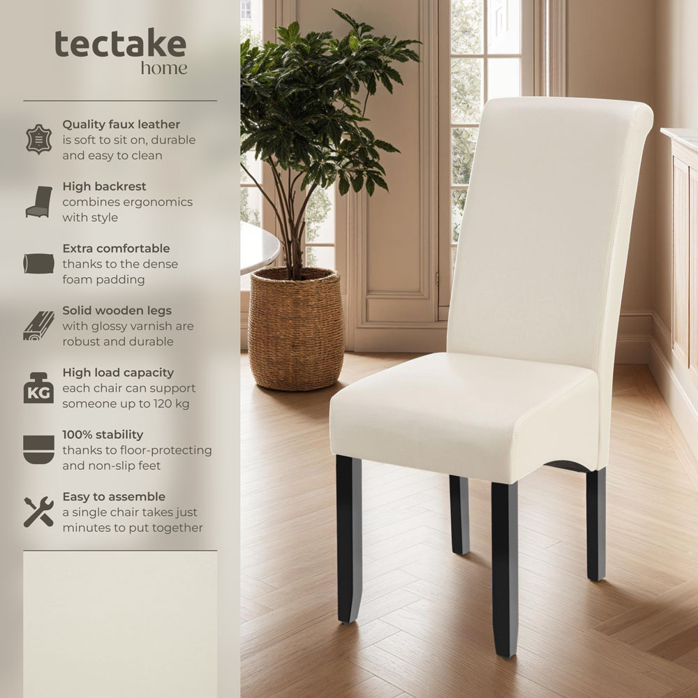 tectake Set of 2 Cream Faux Leather High Backrest Dining Chair Image 6