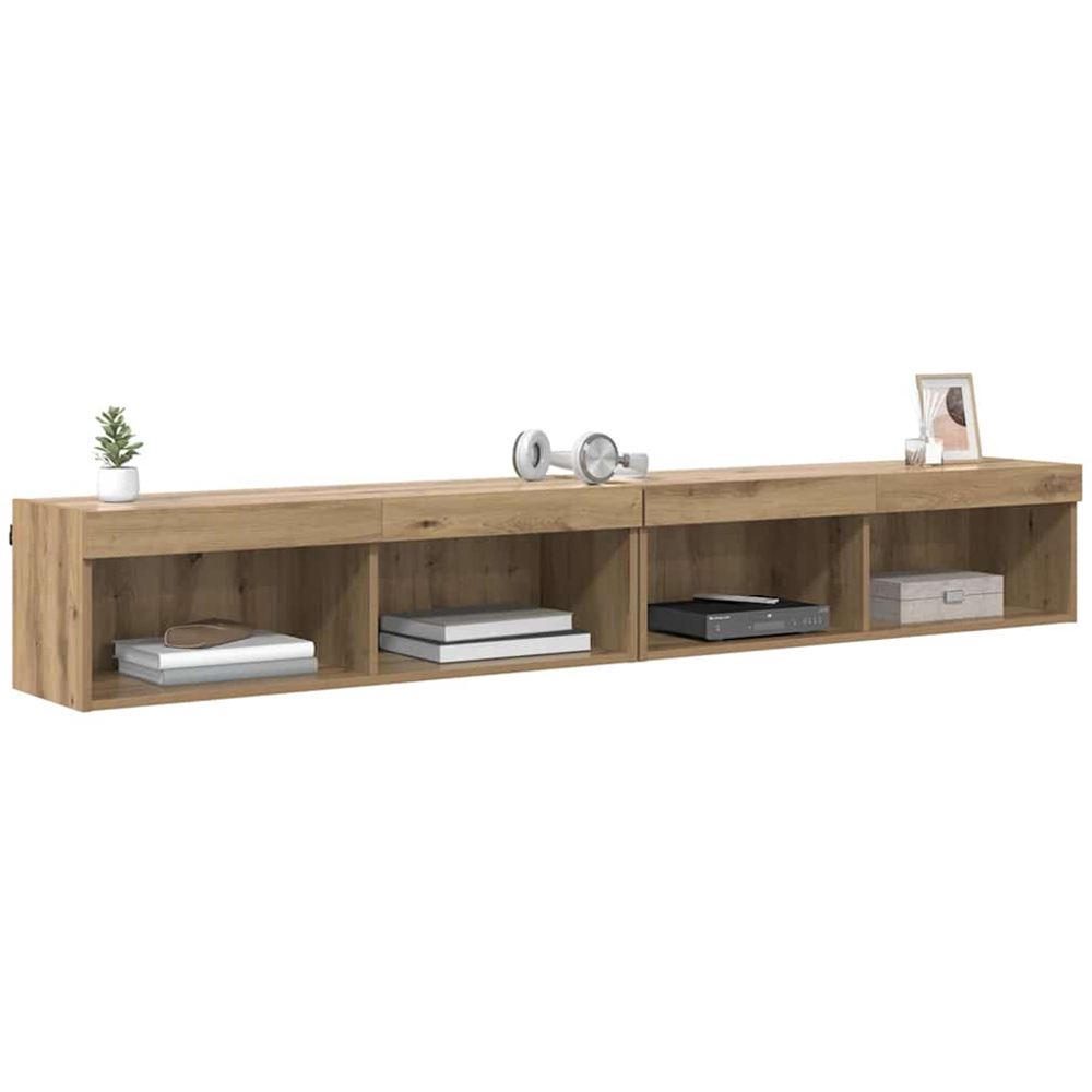 vidaXL 2 Shelf Artisan Oak Wall Mounted Wide TV Cabinet with LED Light 2 Pack Image 3