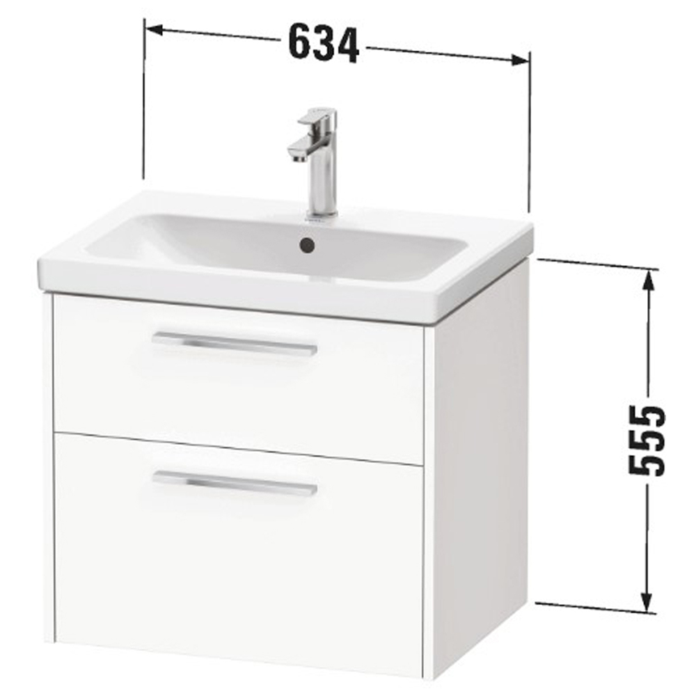 Duravit D-Code 2 Drawer Matt White Wall Hung Vanity Unit with Black Handle 634 x 460mm Image 2
