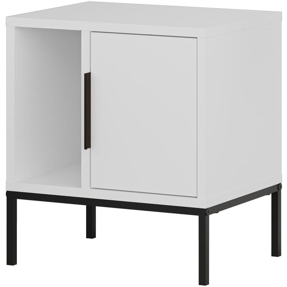 Decortie Glynn Single Door Single Shelf White Nightstand with Metal U Leg Image 2