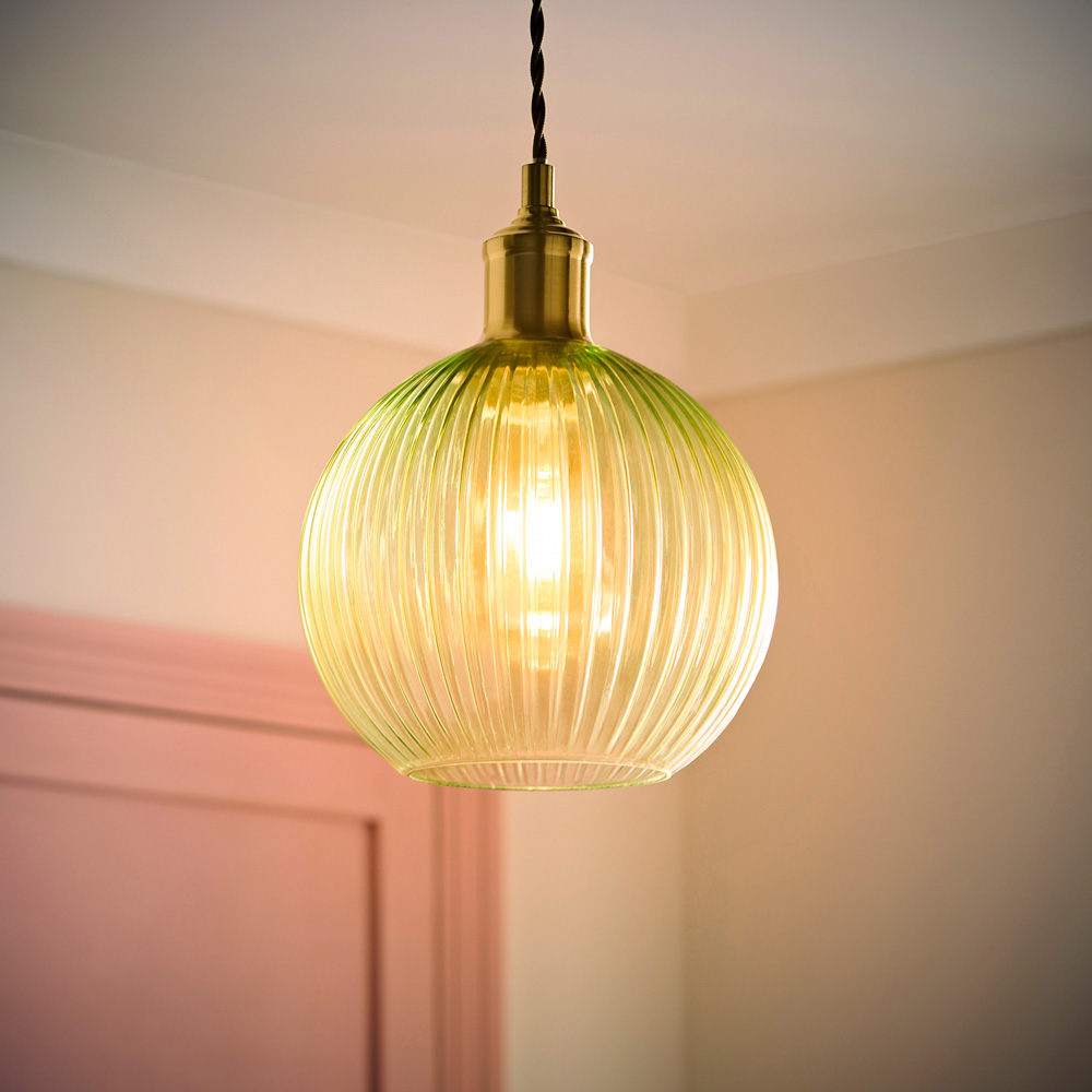 ValueLights Maddison Pale Green Ribbed Glass Easy Fit Ceiling Pendant Lamp Image 3