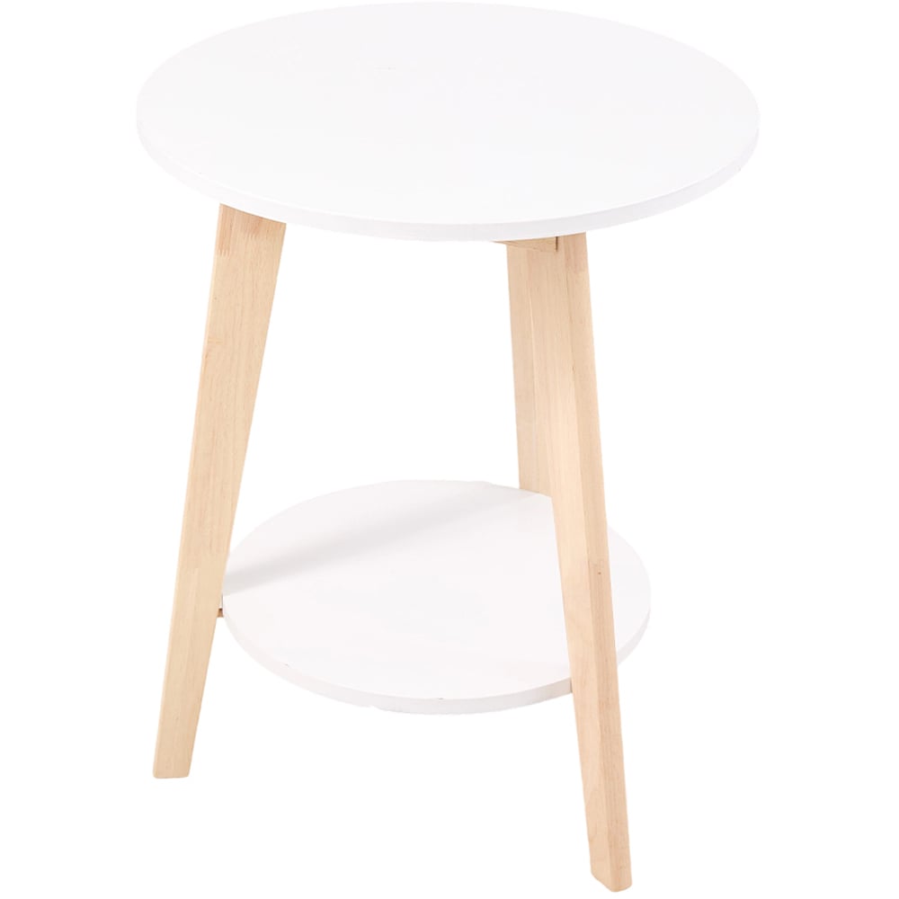 Living and Home 2-Tier White Round Wooden Coffee Side Table Image 2