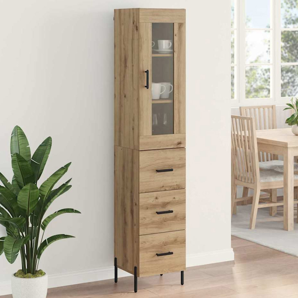 vidaXL Single Glass Door 3 Drawer Artisan Oak Highboard Image 1