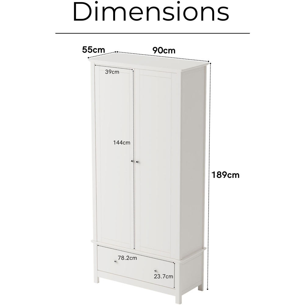 Core Products Nairn 2 Door Single Drawer White Wardrobe Image 9