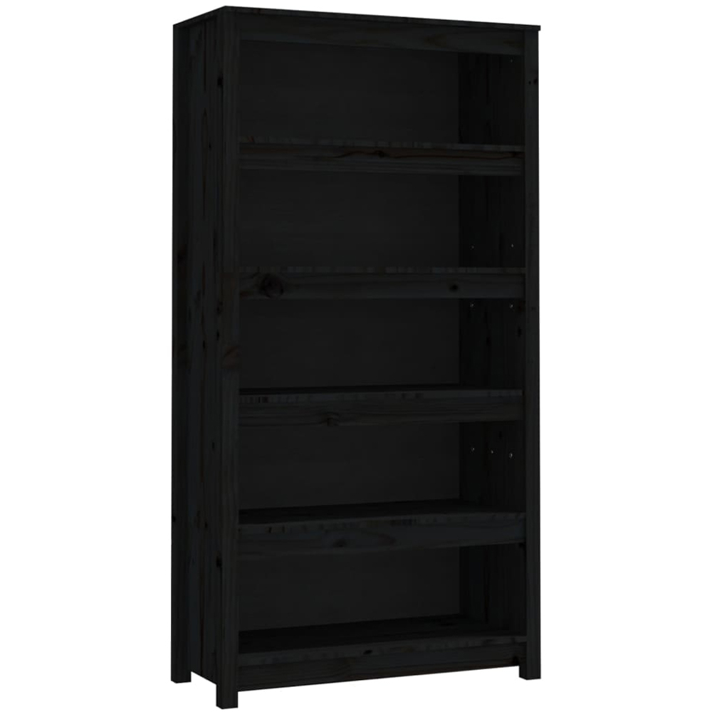 vidaXL 5 Shelf Black Solid Pine Wood Bookcase Image 2