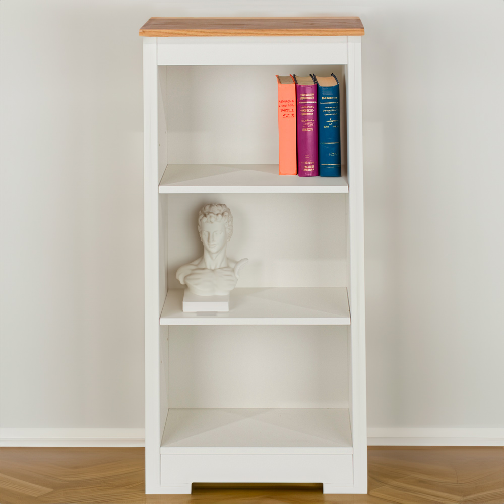 Core Products Colorado 3 Shelf Oak and White Low Narrow Bookcase Image 1