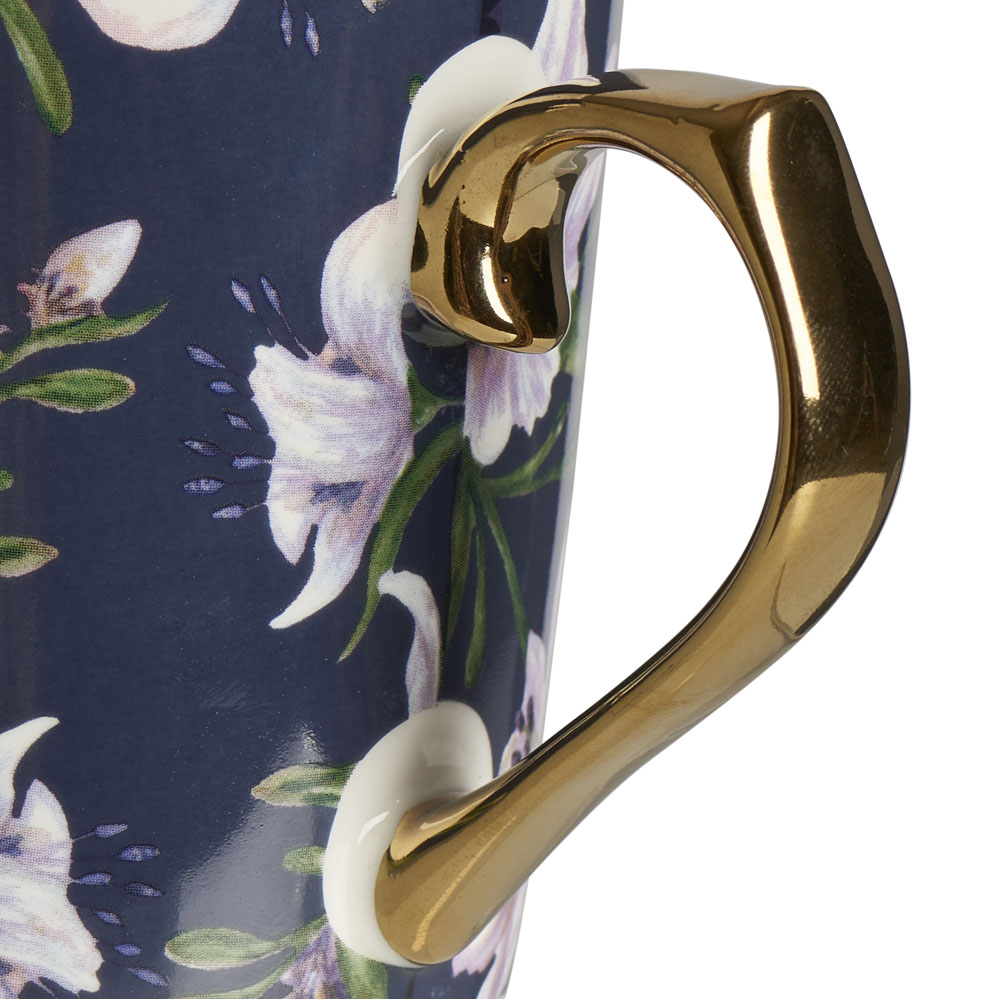 Wilko Midnight Blue Metallic Floral Mug Image 3