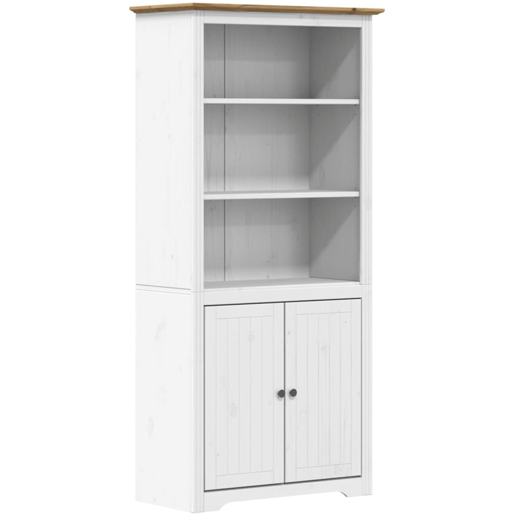 vidaXL Bodo 2 Door 3 Shelf White and Brown Solid Pine Wood Bookcase Image 2