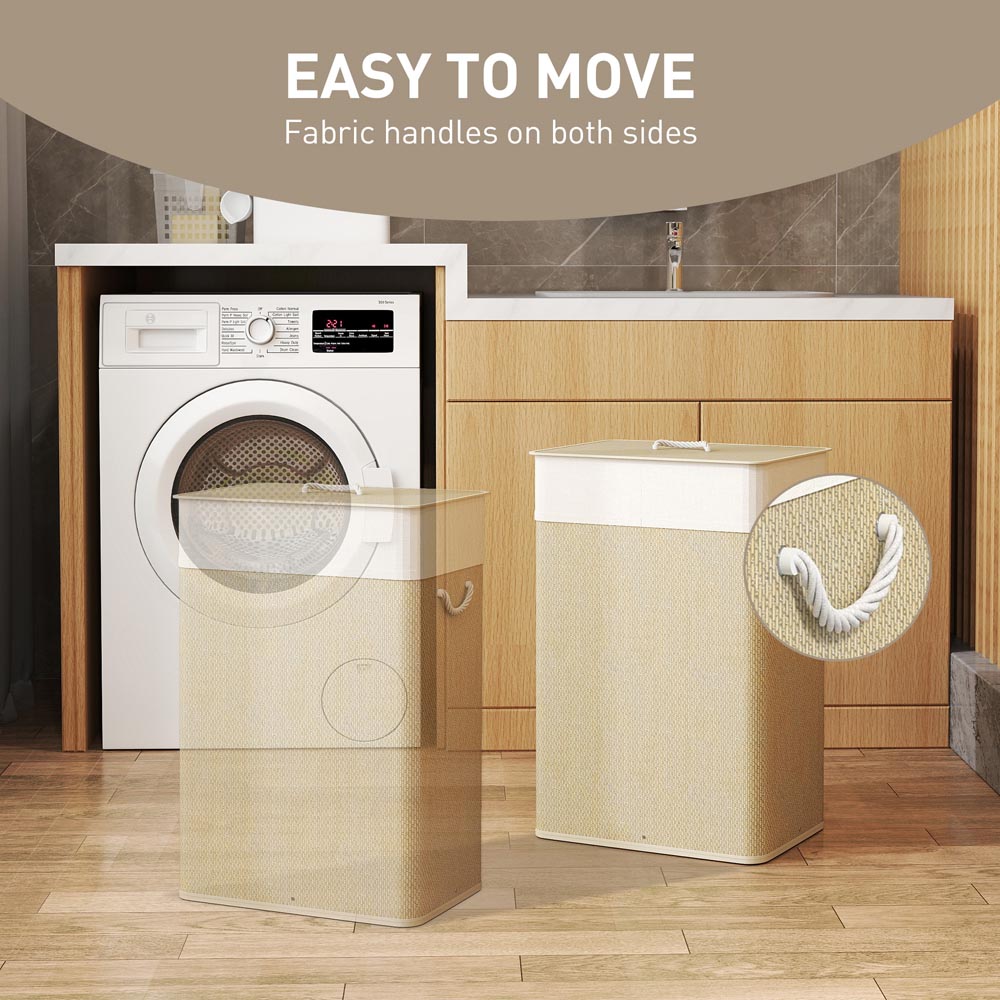 HOMCOM Natural Wood Finish Laundry Hamper 72L Image 6