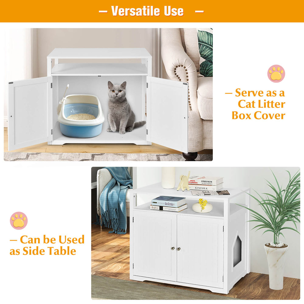 Costway White Cat Litter Box Enclosure with Adjustable and Removable Divider Image 8