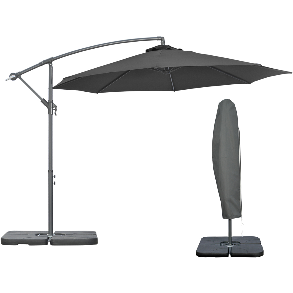 Outsunny Black Crank and Tilt Cantilever Banana Parasol with Cross Base and Cover 3m Image 1