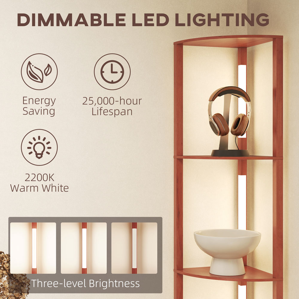 Portland 4 Shelf Brown Dimmable Warm White LED Corner Floor Lamp Image 8