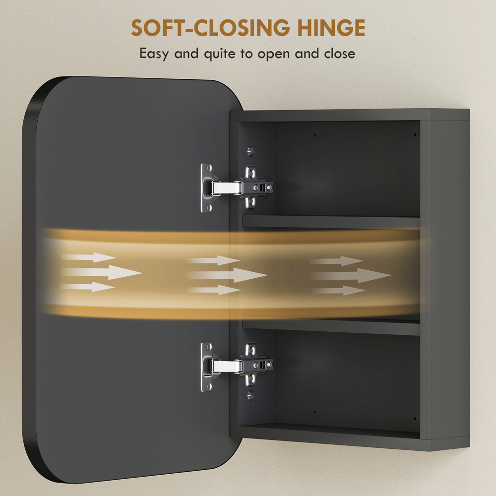 Portland Black Wall Mounted Adjustable Bathroom Cabinet with Mirror Image 7