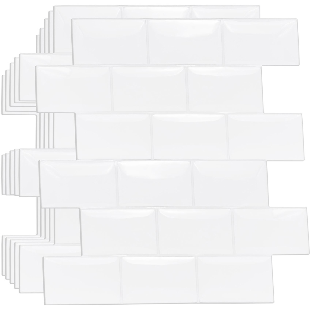 Wallplus Pure White Glossy Subway Metro Classic Brick 3D Wall Tile Sticker 30.5 x 15.4cm 100 Pack Image 2