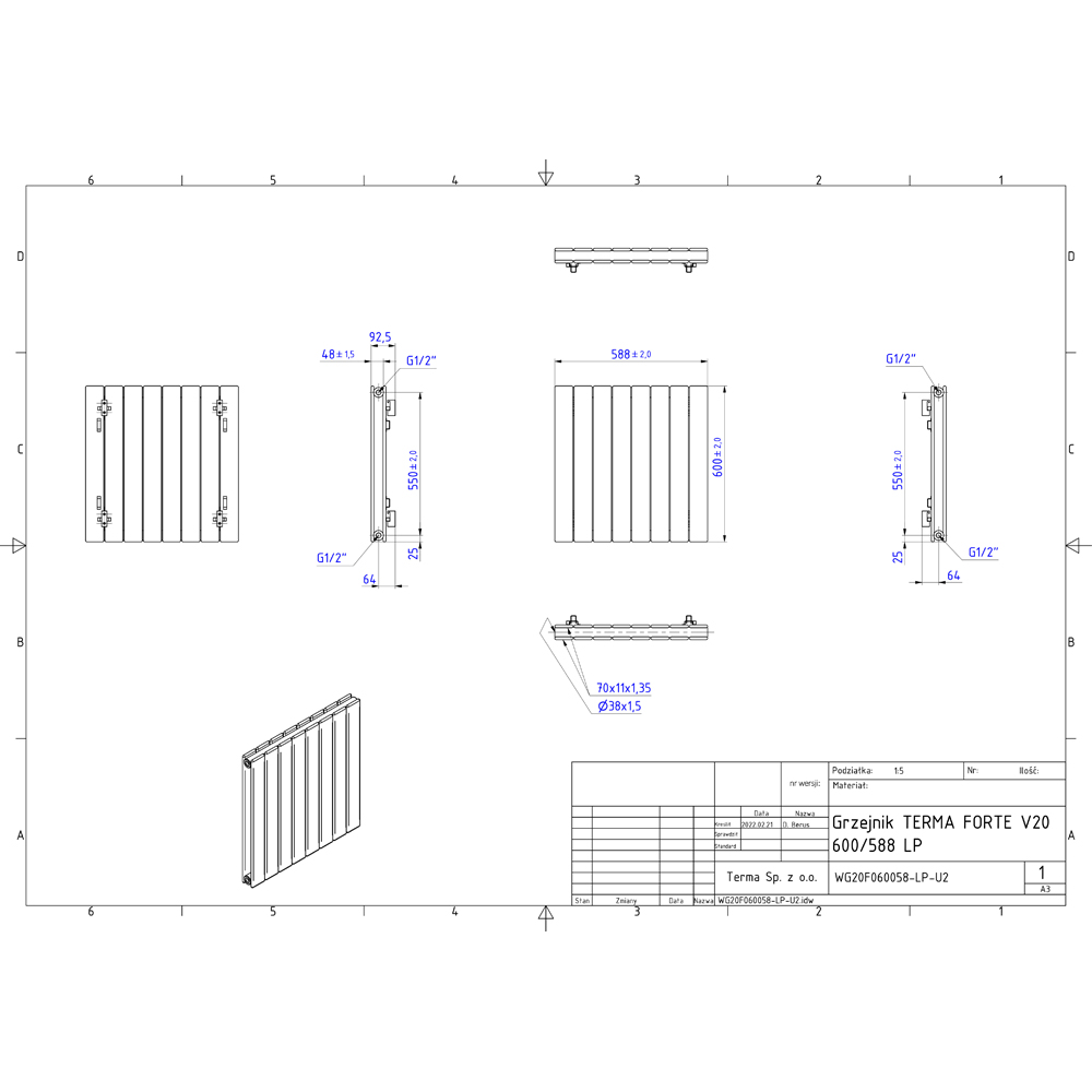 Terma Forte 2111 BTU Metallic Grey Double Panel Radiator 600 x 588mm Image 9