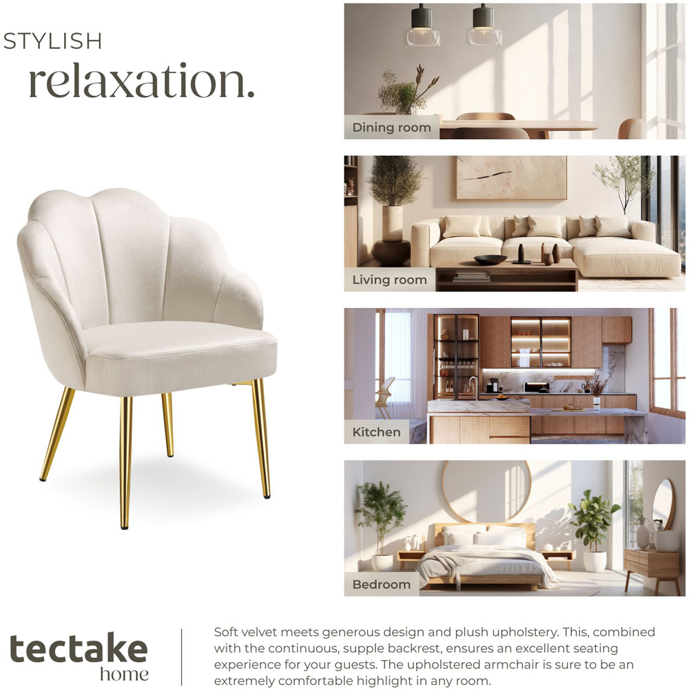 tectake Hellen Set of 6 Cream and Gold Velvet Accent Chairs Image 7