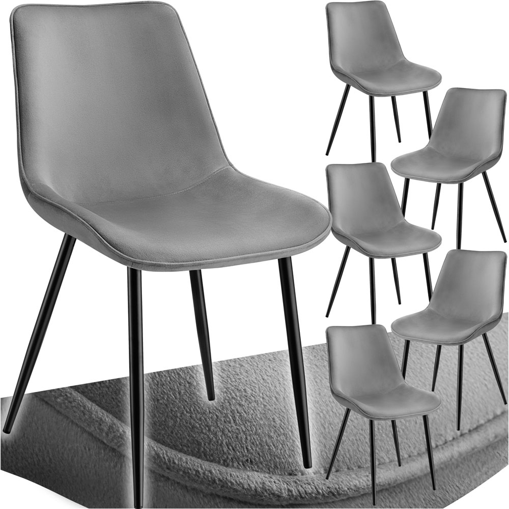 tectake Monroe Set of 6 Grey Velvet Padded Dining Chair Image 2