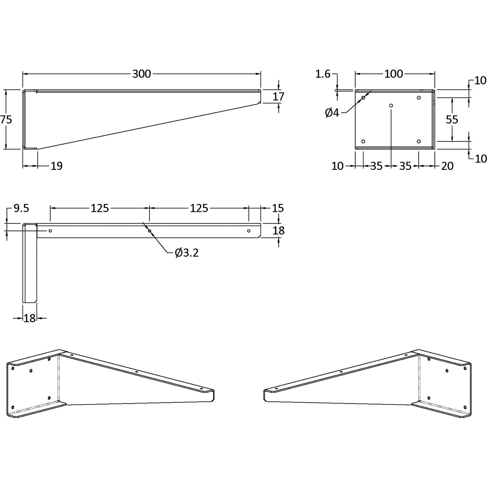 nuie Dark Grey Pair of Shelf Support Brackets Image 3
