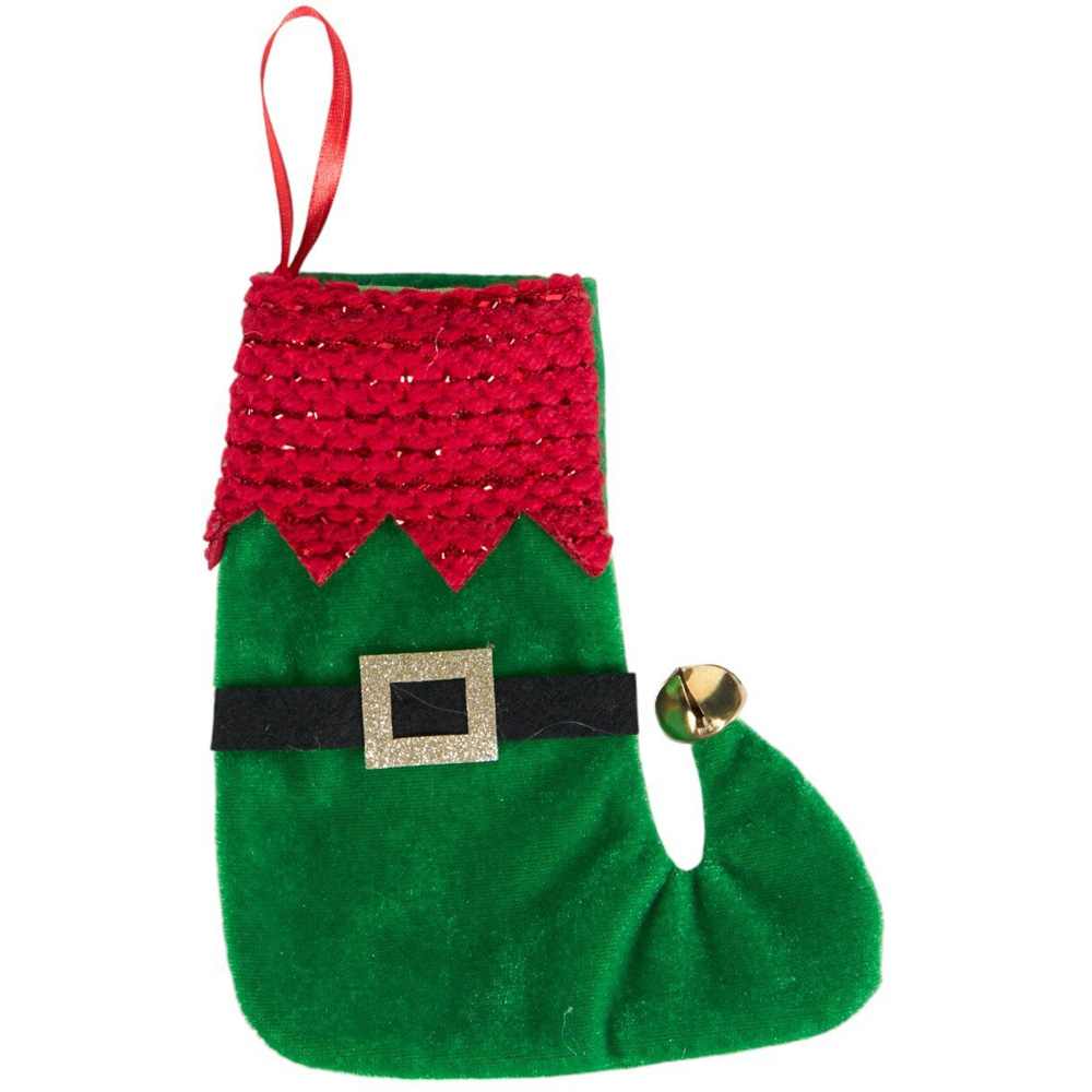 Hanging Elf Boot Decoration Red and Green Image 1