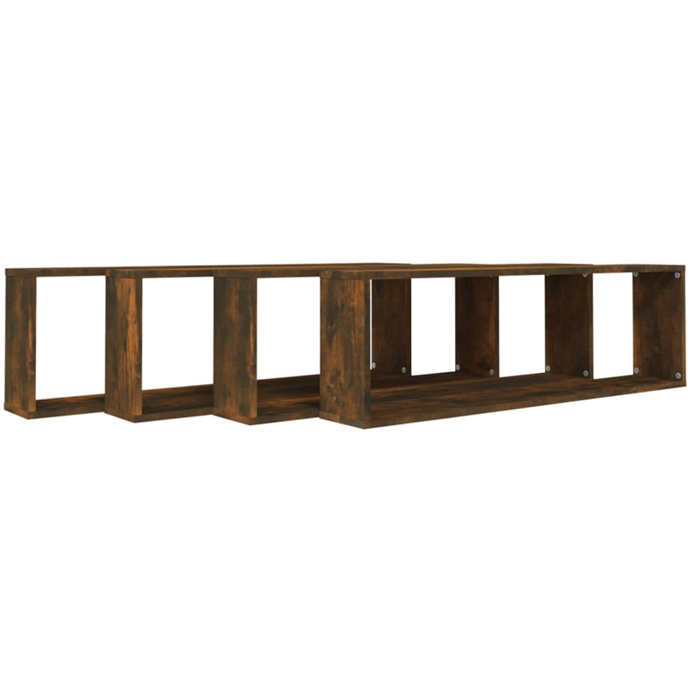 vidaXL 100 x 15 x 30cm Set of 4 Smoked Oak Cube Wall Shelf Image 4
