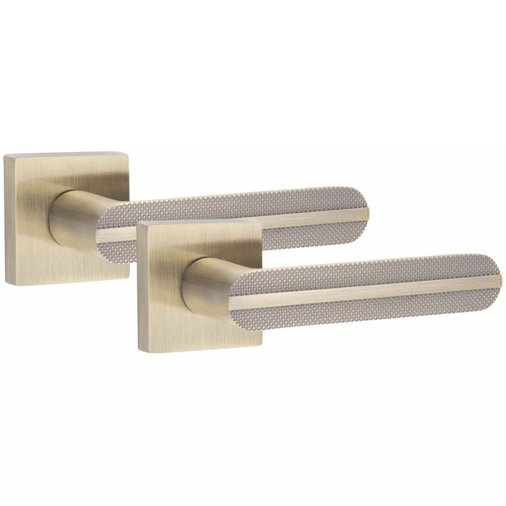 Golden Grace Antique Brass Modern Lima Knurled Door Handle Set Image 1