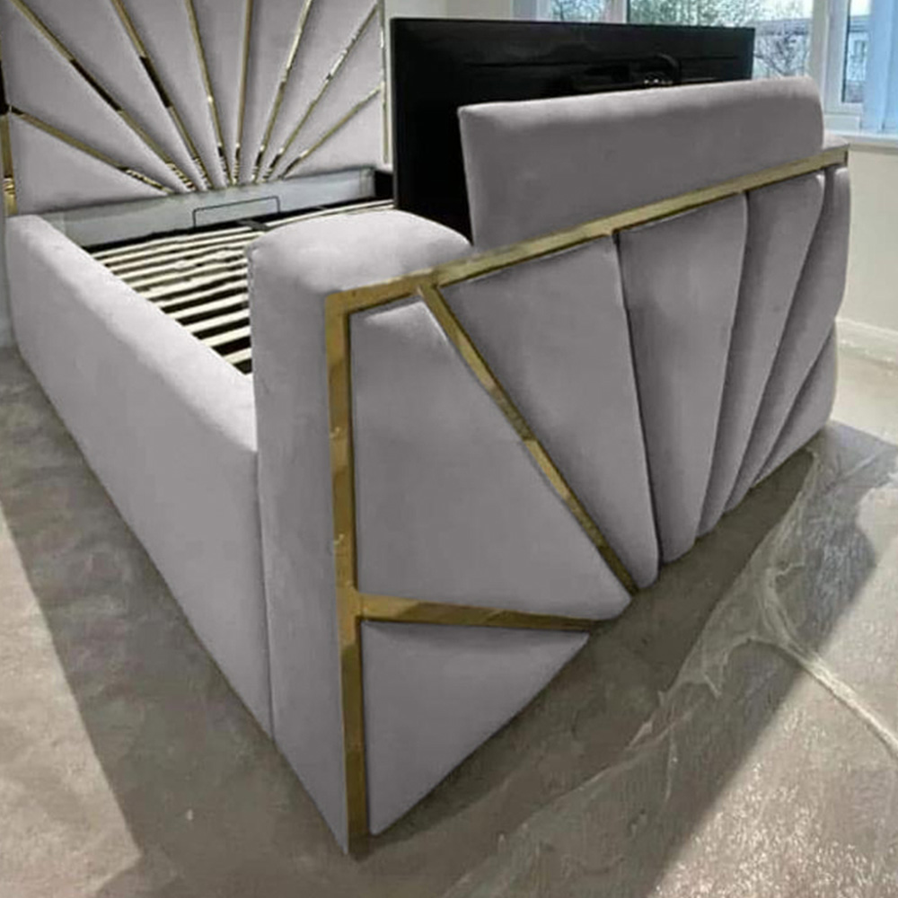 Eleganza Home Leniva King Size Silver Plush TV Bed Frame with Headboard and Footboard Image 2