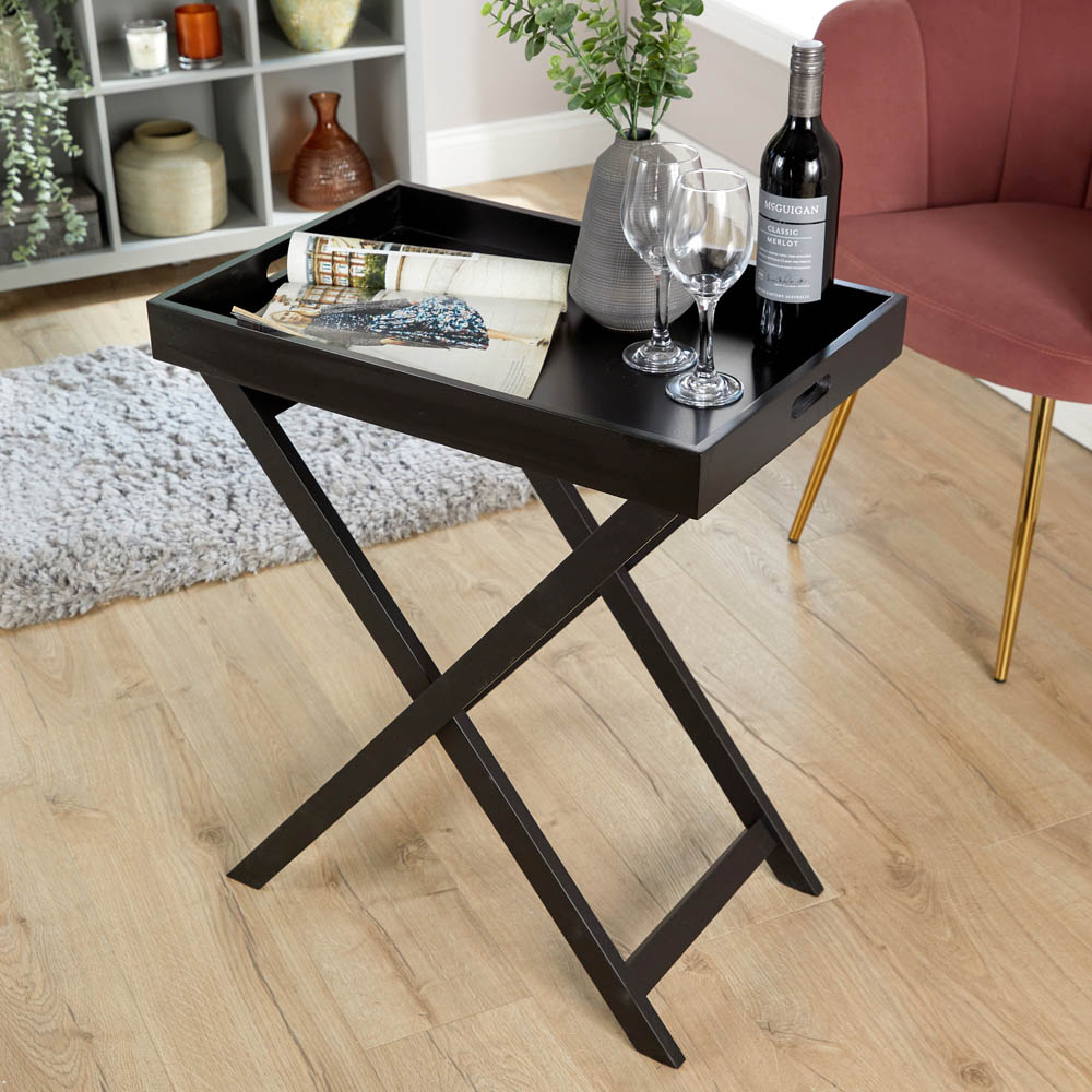 Home Source Alpine Black Portable Butlers Tray Table Image 4