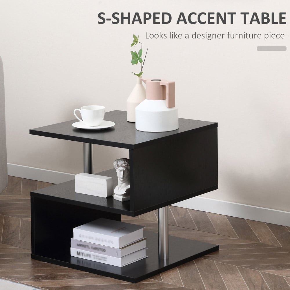 Portland 2 Shelf Black S Shape Side Table Image 5