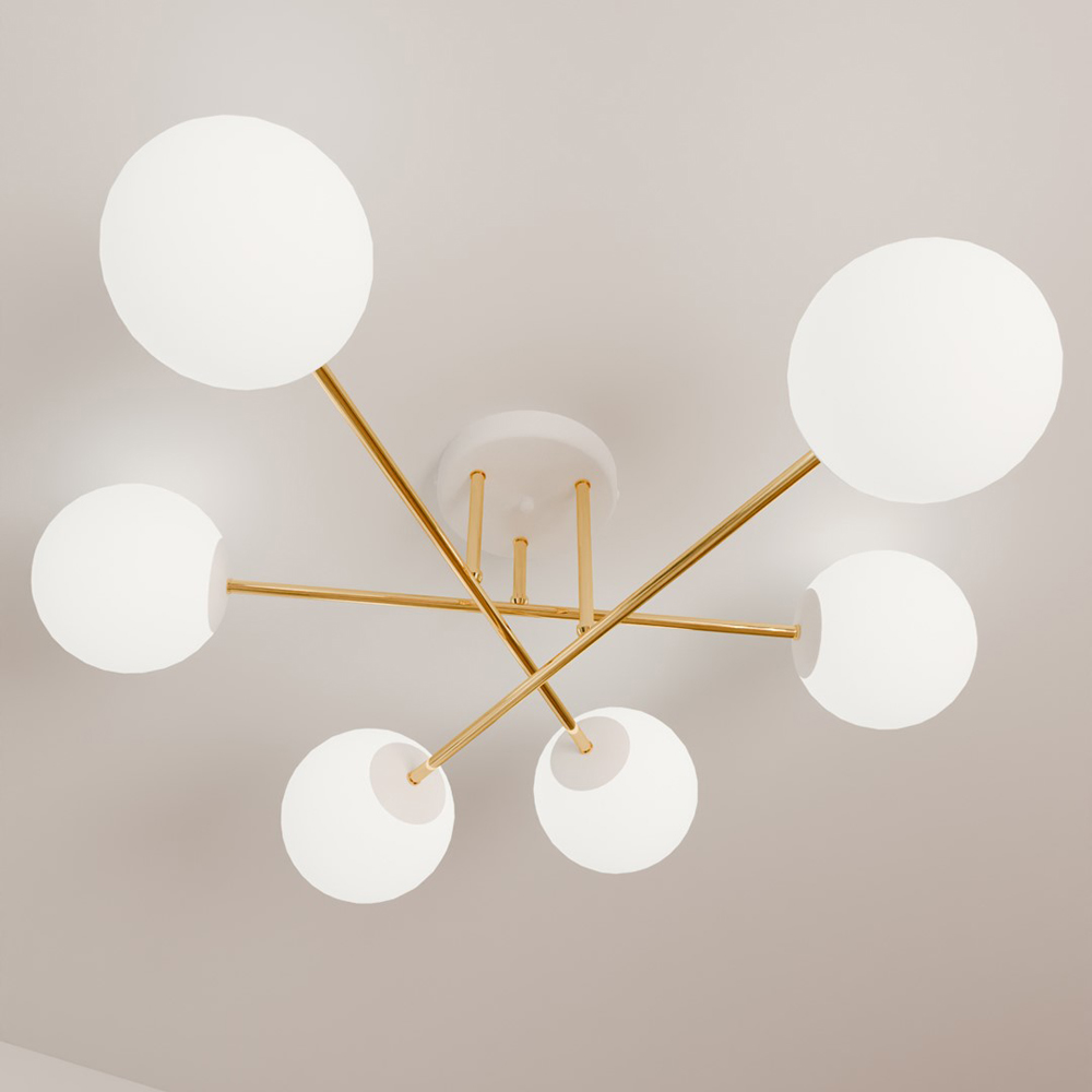 Emibig Magnum 6 Light White Shade White and Gold E14 Ceiling Light Image 5