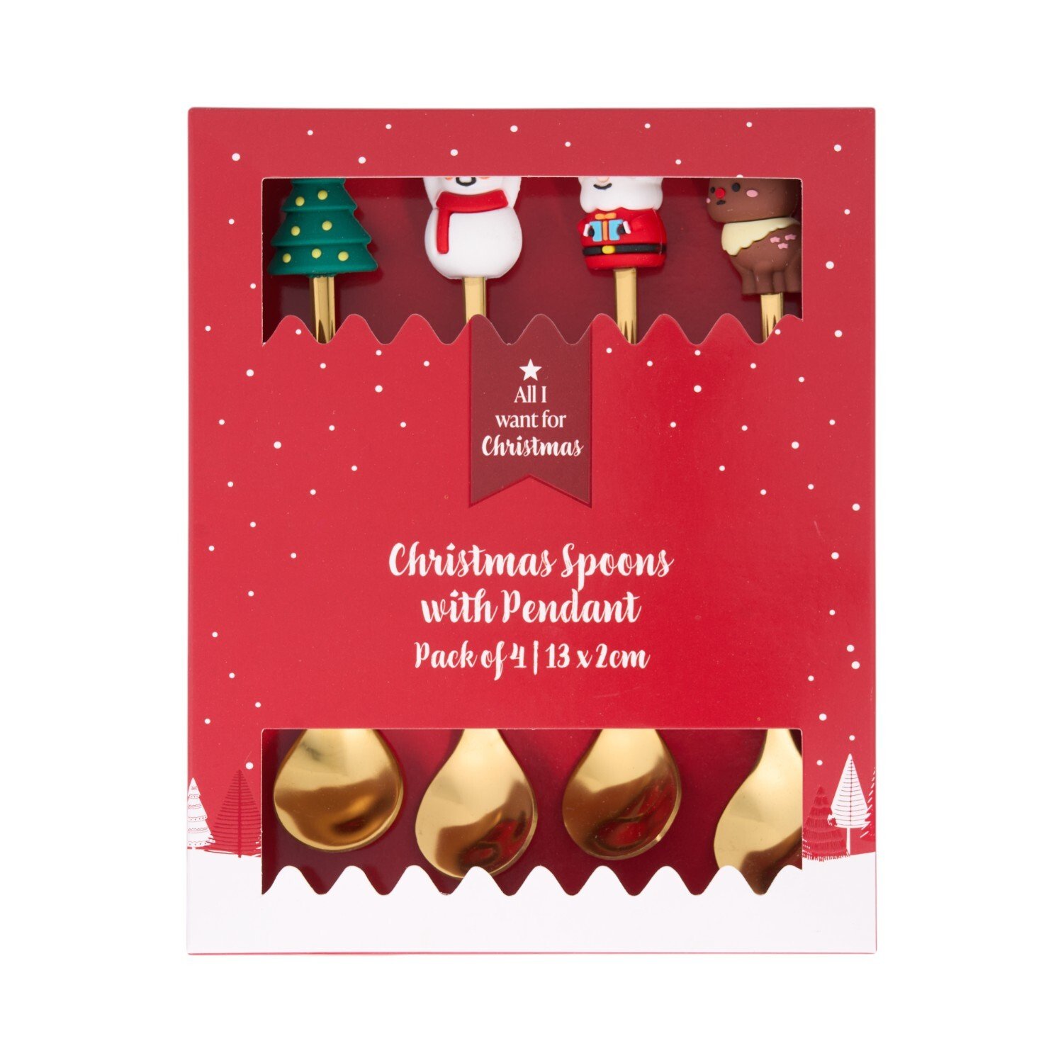 4 Piece Christmas Spoons with Pendant Set Gold Image 3