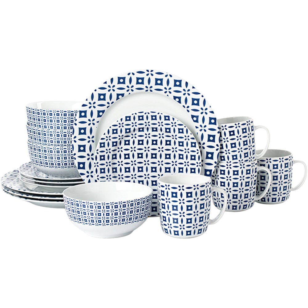 Waterside Blue Geo 16 Piece Dinner Set Image 1